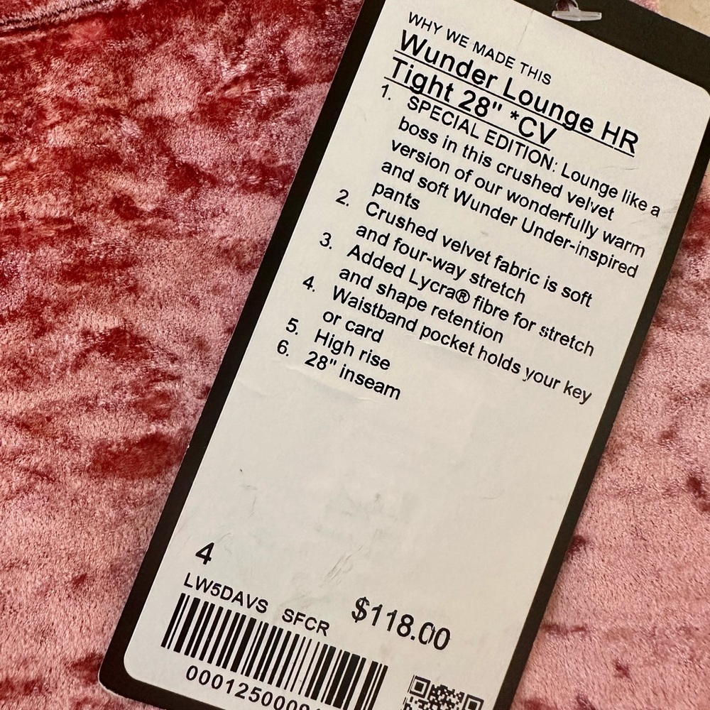 LULULEMON Wunder Lounge Tight 28” Velvet Soft Cranberry SPECIAL EDITION NEW - Picture 8 of 16
